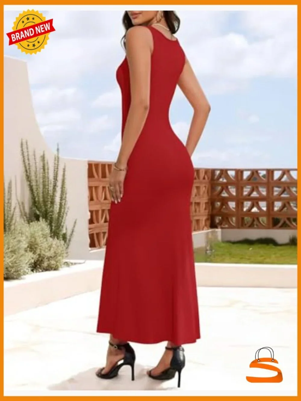 Sleeveless Square Neck High Slit Bodycon Maxi Dress - Picture 3 of 7